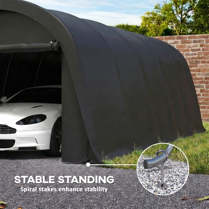 Outsunny 12' x 23.6' Heavy Duty Carport, UPF50+ Portable Garage Car Canopy Tent with Galvanized Frame, Large Door, Dark Gray