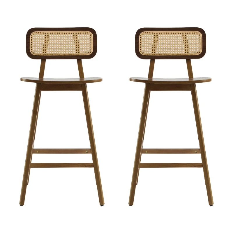 Bari Counter Stools with High-Quality Rubber Wood, Cozy Bar Chairs with Good Breathability and Lumbar Support, 18" L x 20.5" W x 26" H, Walnut