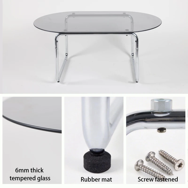 Curved Tempered Glass Coffee Table with Fingerprint-Resistant Top, Minimalist Center Table with U-Shaped Metal Legs, 35.5'' L x 23.5'' W x 15'' H, Grey