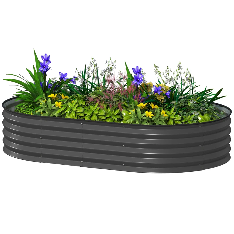 Outsunny 5' x 3' x 1' Large Outdoor Planter Box, Galvanized Raised Garden Bed with Metal Plant Stake, Dark Grey