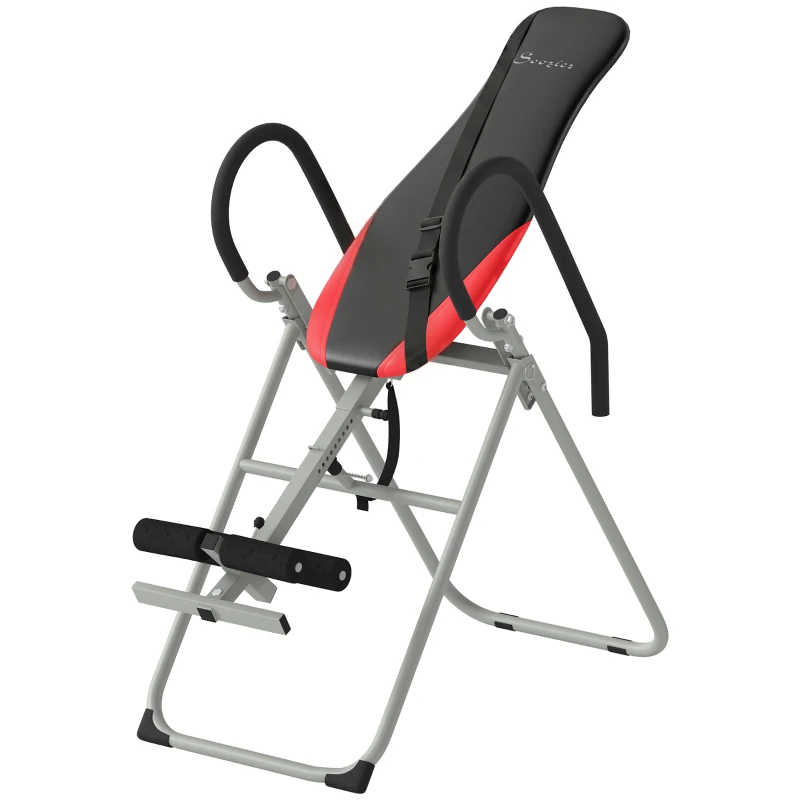 Soozier Inversion Table, Heavy Duty Folding Inversion Table with Adjustable Ankle Lock and Safety Belt for Pain Relief Therapy, Black & Red