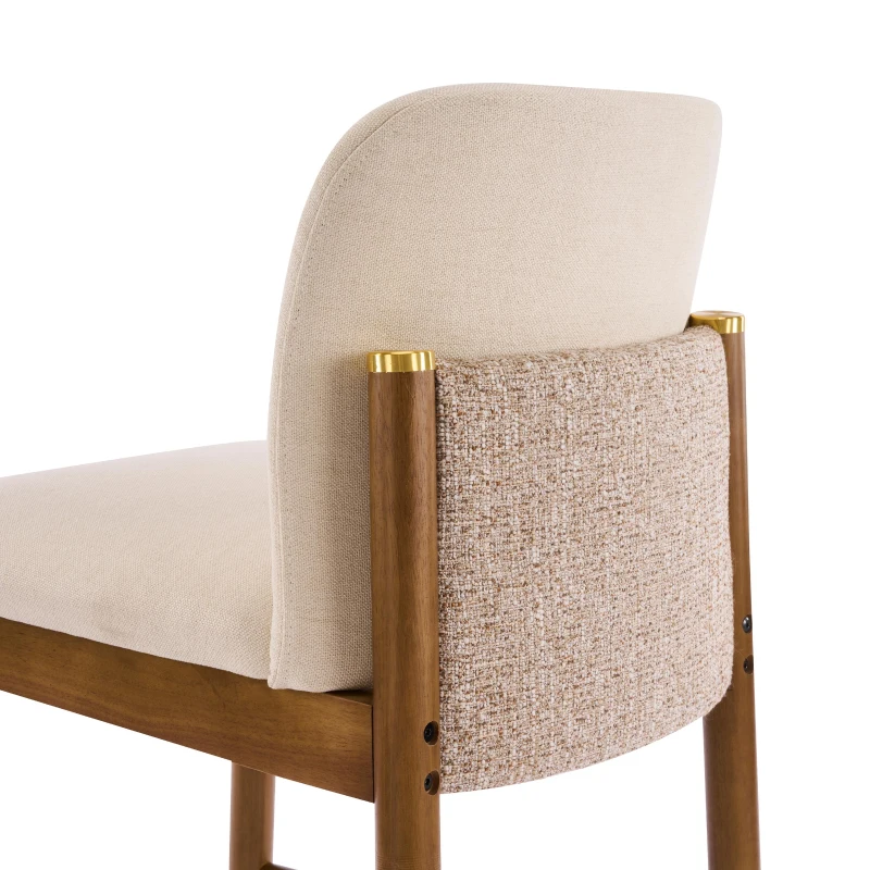 Cozy Lois Indoor Upholstered Wooden Stools with Padded Soft Fabric, Sturdy Bar Chairs with Footrest, 19" L x 22" W x 37" H, Beige+Walnut