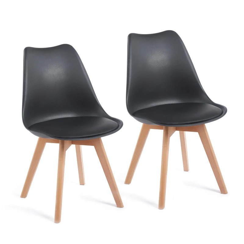 Modern Dining Chairs with Ergonomic High-Density Foam Backrest, Wooden-Legged Side Chairs with PU Leather Upholstery, 19.5L x 16.5W x 32H, Black