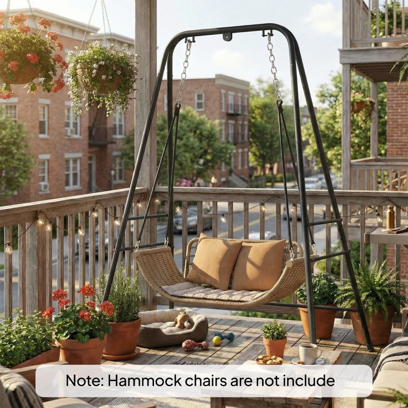 Outsunny Hammock Chair Stand  Indoor and Outdoor Use with Anti-Slip Foot Pads, 2 Carabiners, Black