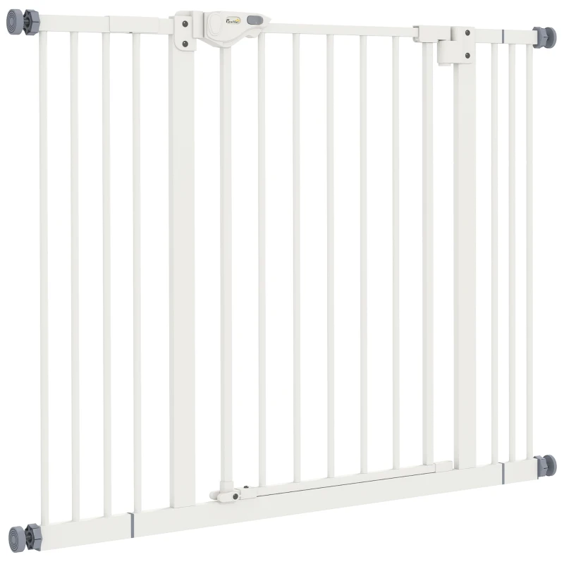 PawHut 30 Inch Tall Pet Gate with Door Dog Gate and Barrier Indoor for Stairs, Pressure-Mounted Safety Gate, White