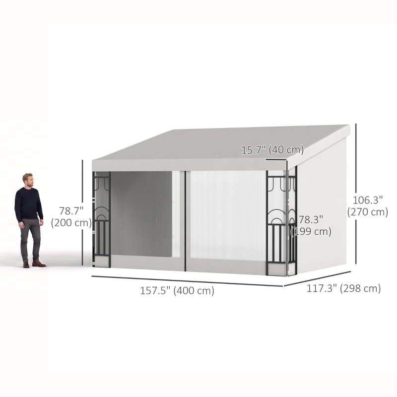 Outsunny 10' x 13' Wall Pergola, Outdoor Gazebo with 2 Curtains and 2 Nettings, UV Resistant, for Patio, Deck,  Beige
