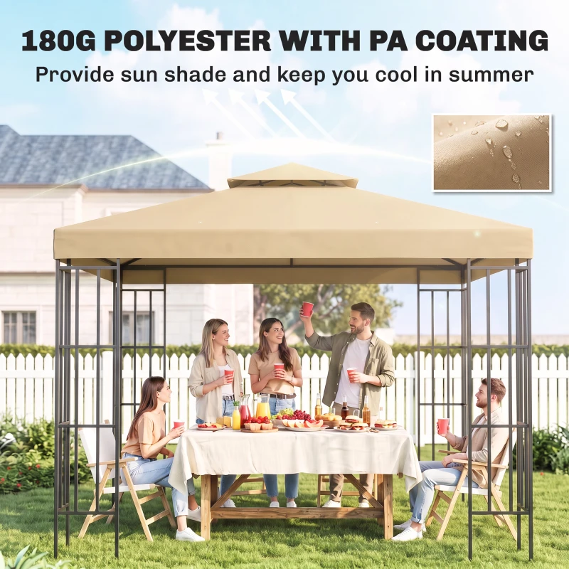 Outsunny 10' x 10' Square 2-Tier Gazebo Canopy Replacement Top Outdoor Garden Sun Shade Cover, Replacement Top Only, Beige