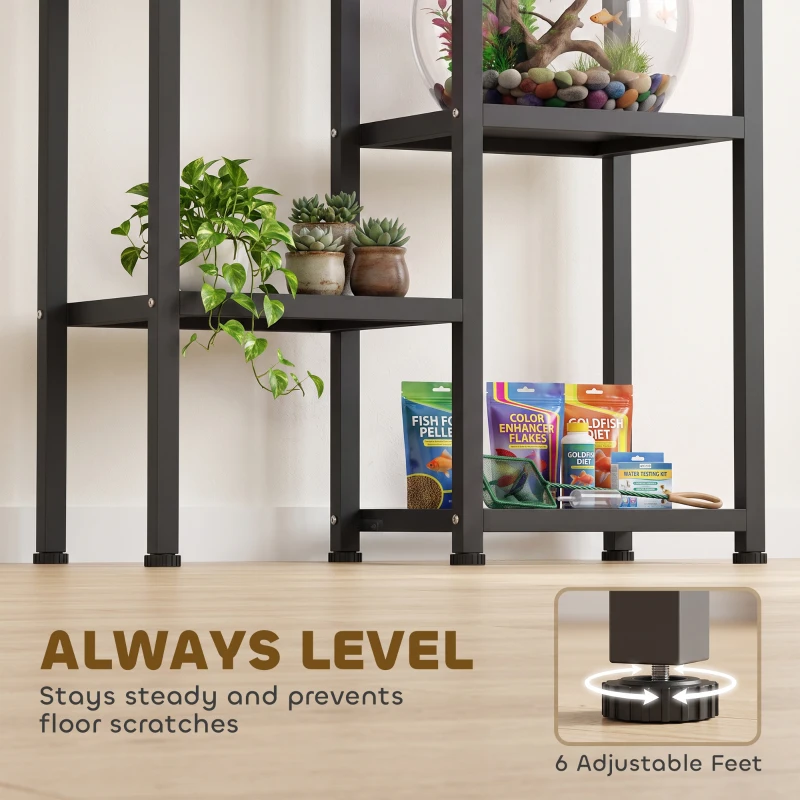 PawHut 25 Gallon Fish Tank Stand, Metal Aquarium Stand with 3 Tier Storage Shelf, Adjustable Feet for Home Office, Black