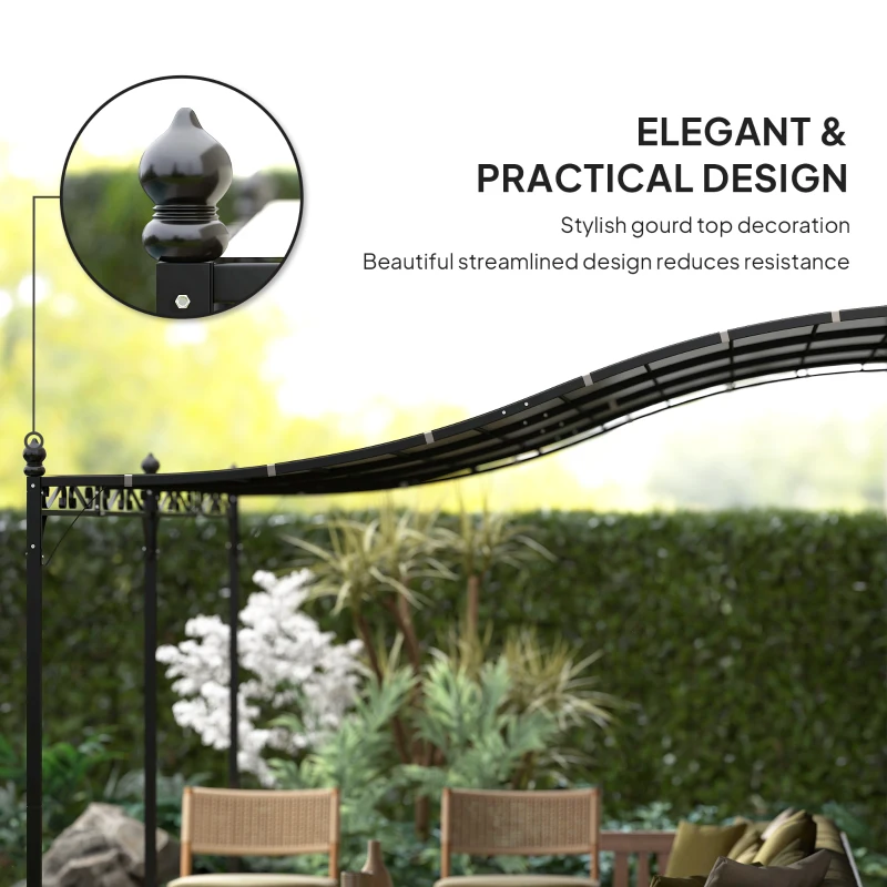 Outsunny 10' x 16' Wall-Mounted Outdoor Pergola Canopy, Metal Patio Canopy with Drainage Holes for Backyard Garden, Dark Gray