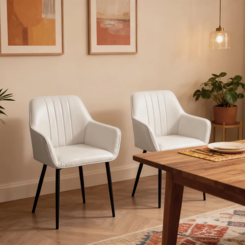 HOMCOM Dining Chairs Set of 2, Upholstered Linen Fabric Accent Chairs with Metal Legs, Beige