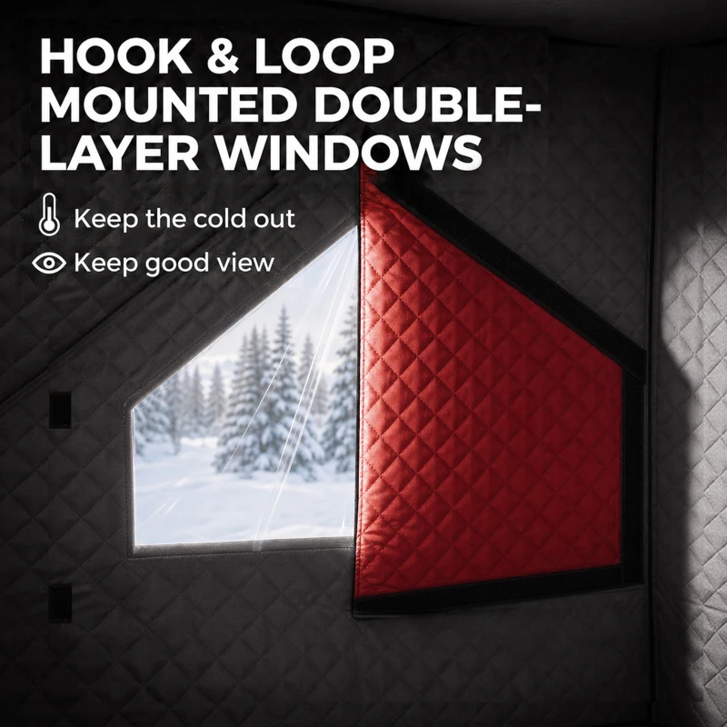 Outsunny 3-4 Person Insulated Ice Fishing Shelter, Pop up, with Oversized Doors, Windows, Vents and Carry Bag, for Low-Temp -22℉