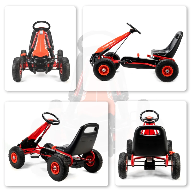 Qaba Kids Go Kart, Pedal Car with Adjustable Seat, EVA Wheels, Brake, for Boys & Girls Aged 3-8 Years Old, Red