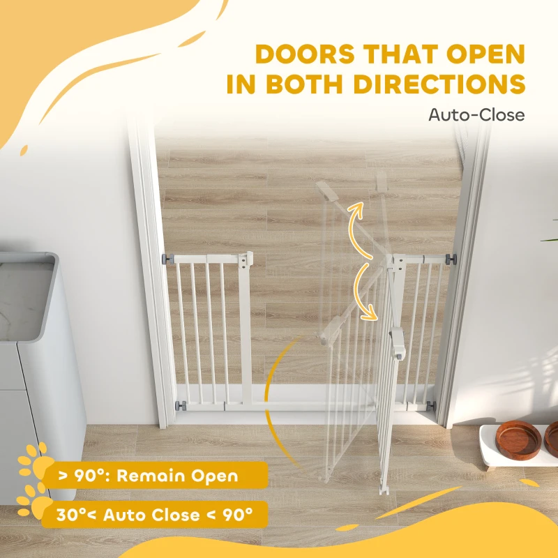 PawHut 30 Inch Tall Pet Gate with Door Dog Gate and Barrier Indoor for Stairs, Pressure-Mounted Safety Gate, White