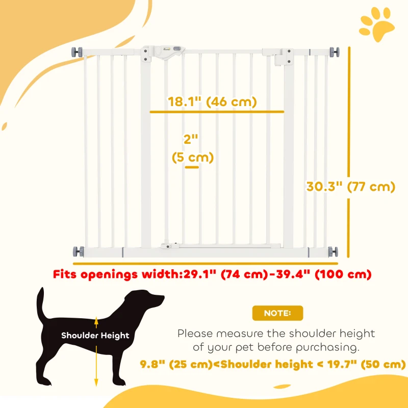 PawHut 30 Inch Tall Pet Gate with Door Dog Gate and Barrier Indoor for Stairs, Pressure-Mounted Safety Gate, White