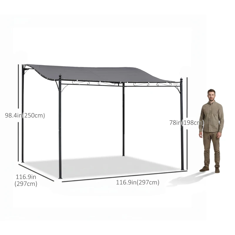 Outsunny 10'x10' Outdoor Pergola, Steel Gazebo Canopy, Portable Sun Shelter Door Porch Cover, Grey