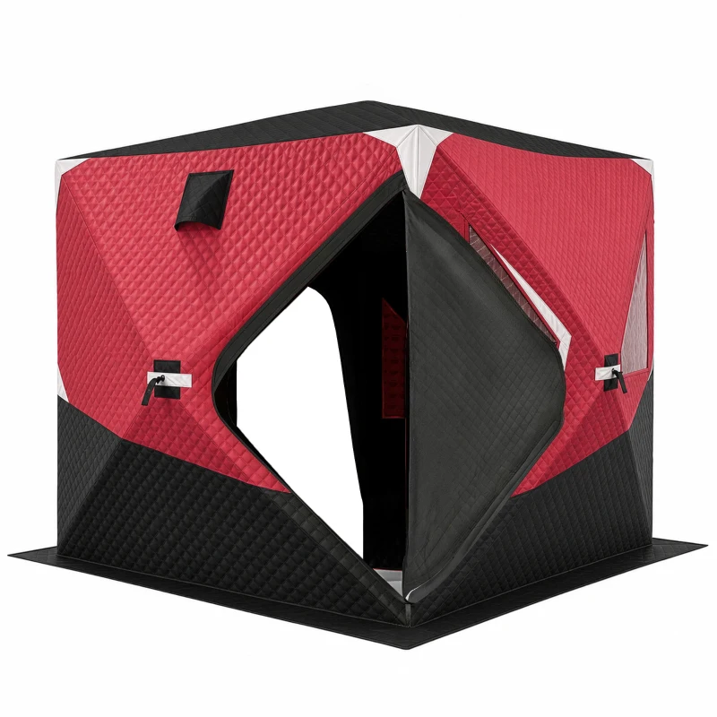 Outsunny 3-4 Person Insulated Ice Fishing Shelter, Pop up, with Oversized Doors, Windows, Vents and Carry Bag, for Low-Temp -22℉