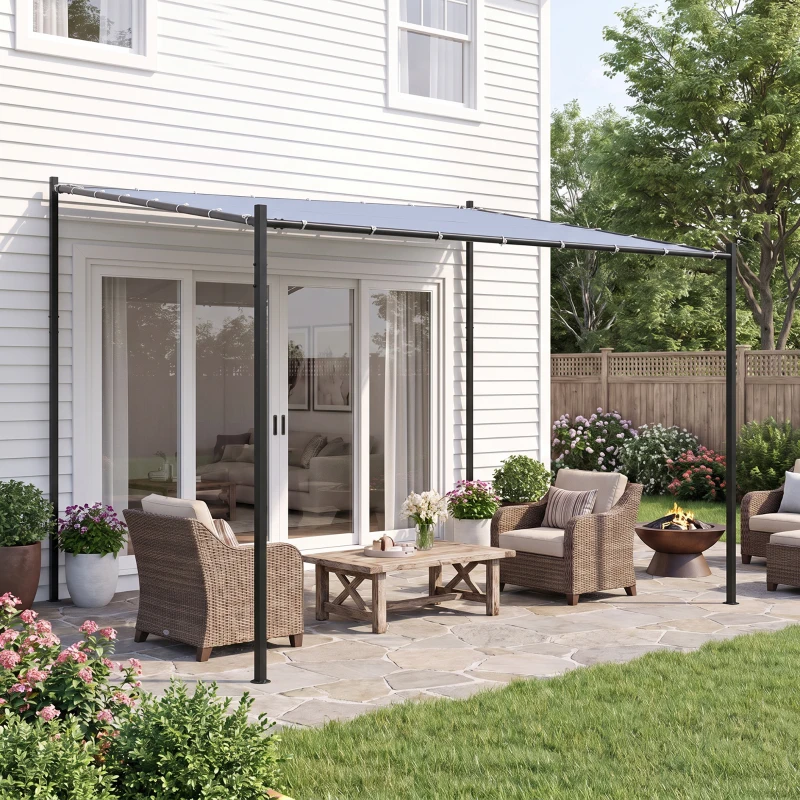 Outsunny 9' x 10' Outdoor Pergola with Canopy, Patio Sun Shade Shelter Grill Gazebo, for Garden, Backyard, Lawn, Poolside, Gray
