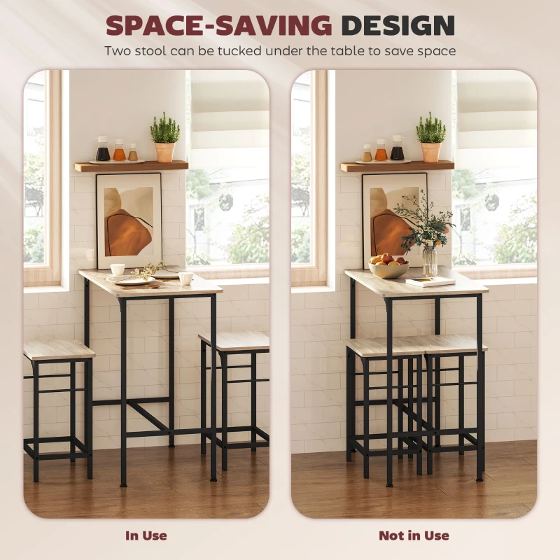HOMCOM 3-Piece Dining Table Set for 2, Bar Table and 2 Stools for Kitchen, Living Room, Dining Room, Small Space, Natural Wood