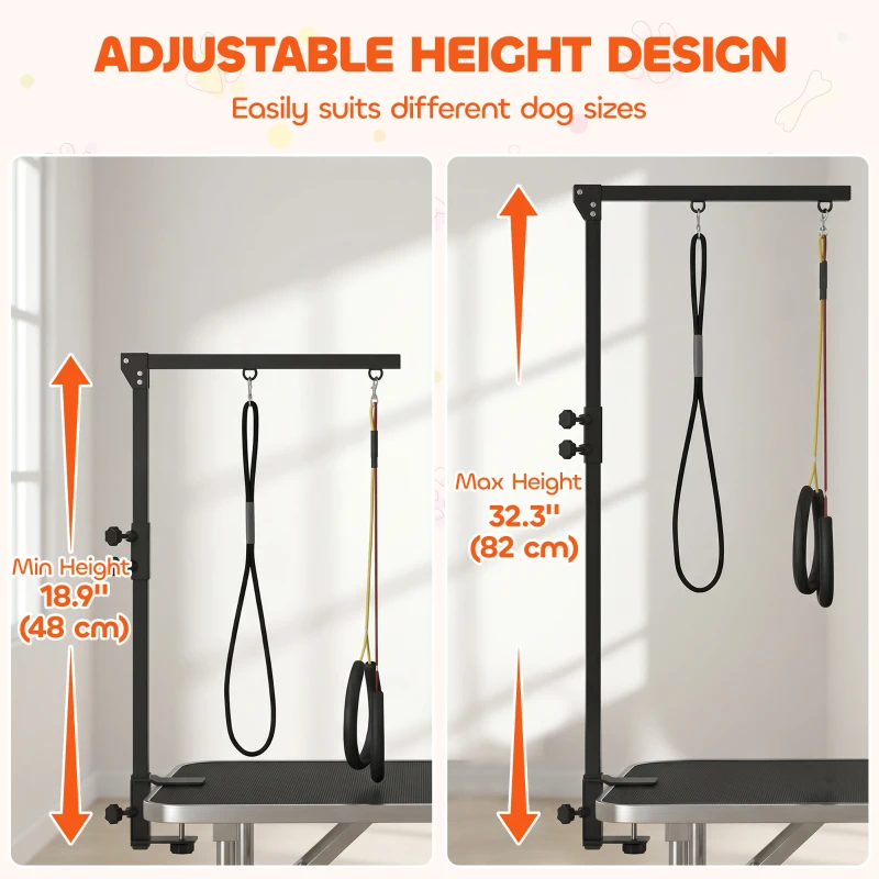 PawHut Dog Grooming Arm with Clamp Adjustable Foldable Dog Grooming 2 Loop Noose Small Medium Dogs 18.9" -32.3" Black
