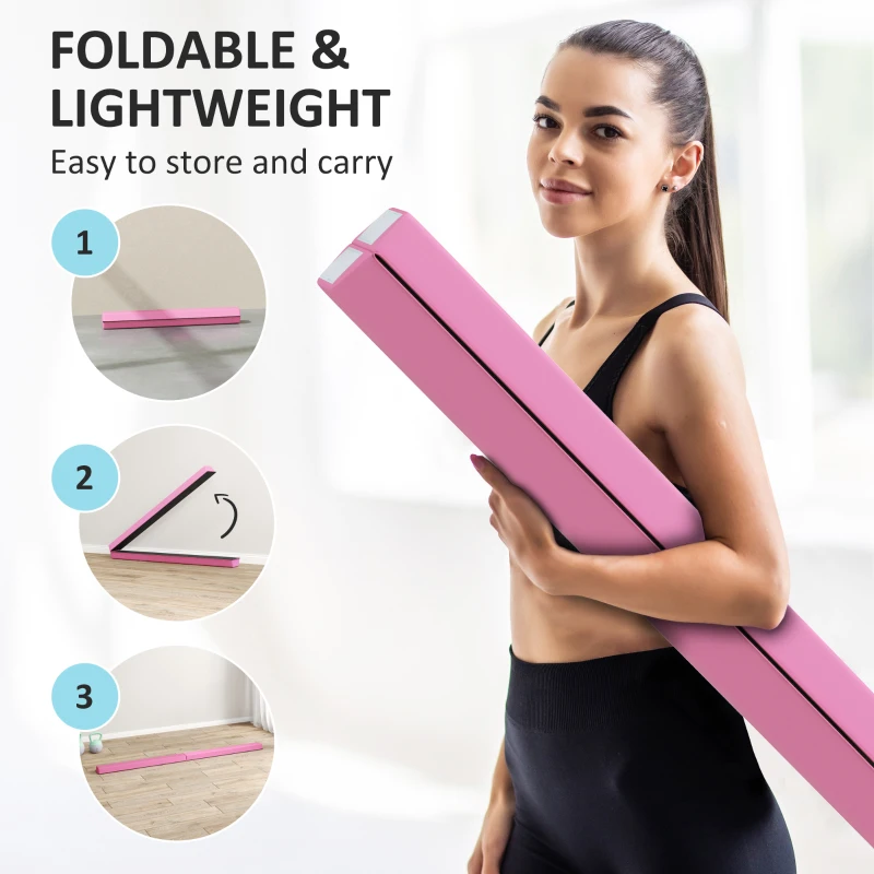 Soozier 7.7ft Folding Balance Beam, Gymnastics Equipment with Anti-Slip Bottom for Kids Home Training, Red