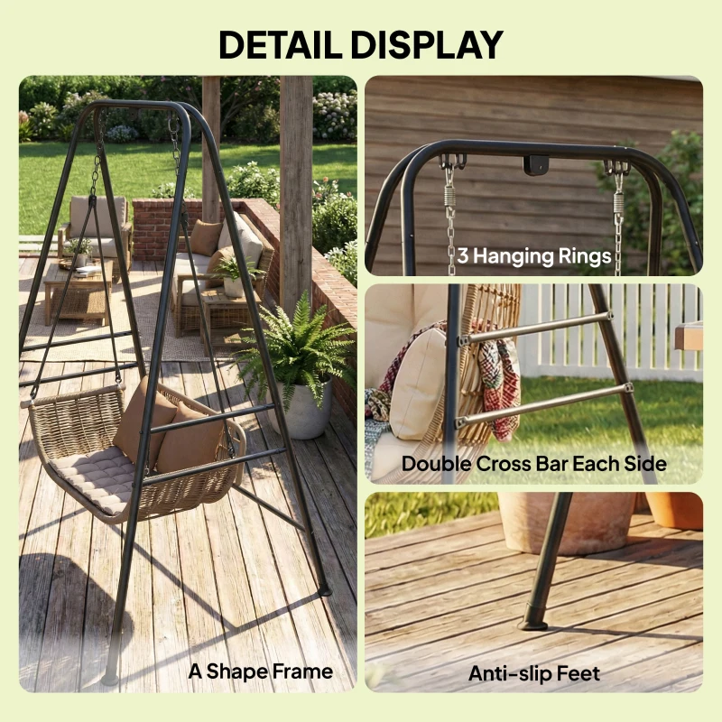Outsunny Hammock Chair Stand  Indoor and Outdoor Use with Anti-Slip Foot Pads, 2 Carabiners, Black