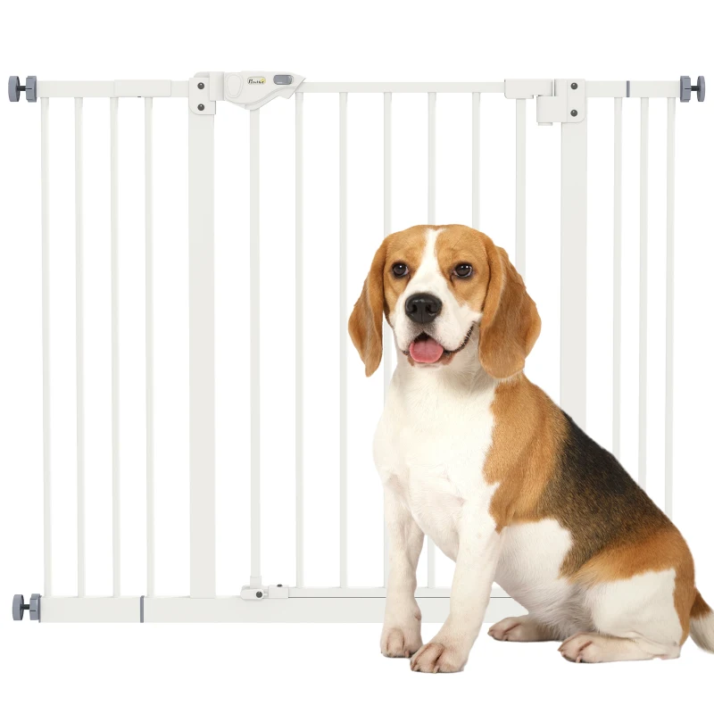 PawHut 30 Inch Tall Pet Gate with Door Dog Gate and Barrier Indoor for Stairs, Pressure-Mounted Safety Gate, White