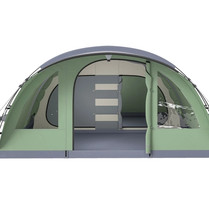 Outsunny Multi-Room Camping Tent for 5 Person, Easy Set up Large Family Tent with 4 Windows, Porch, Light Green