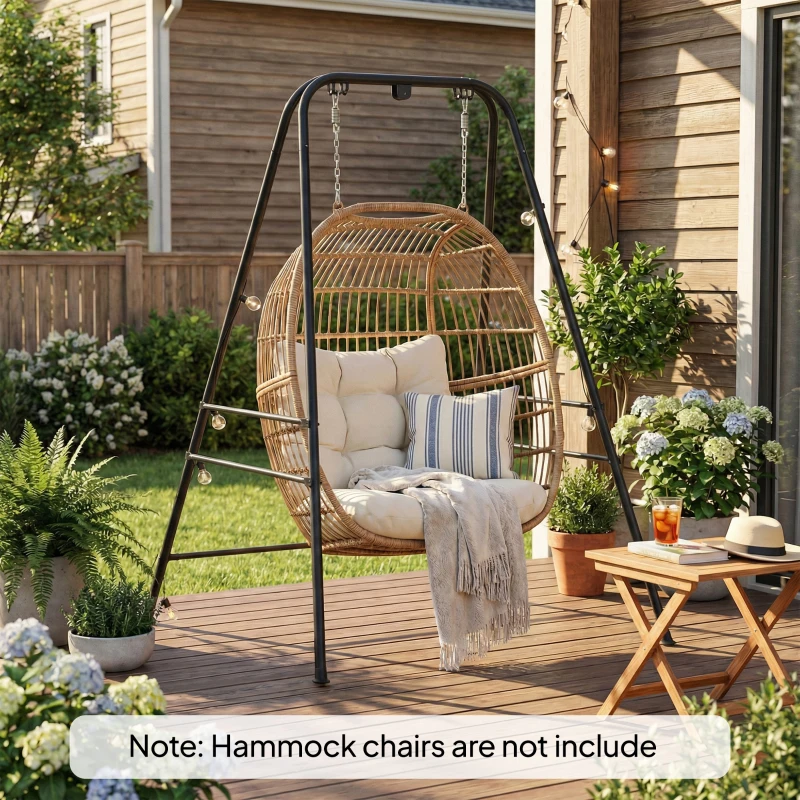 Outsunny Hammock Chair Stand  Indoor and Outdoor Use with Anti-Slip Foot Pads, 2 Carabiners, Black