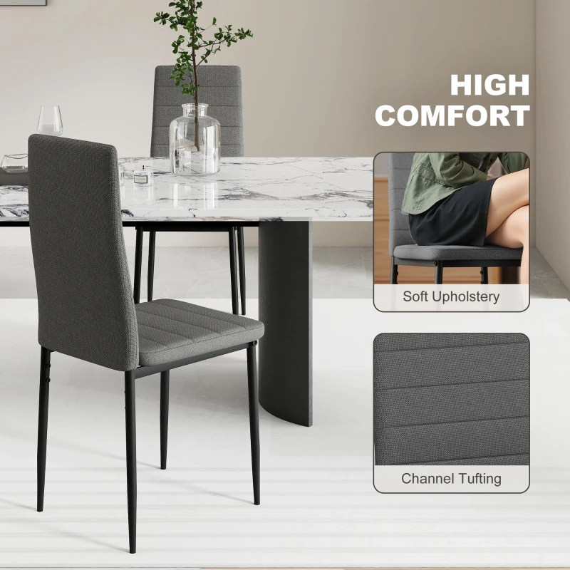 HOMCOM Modern Dining Chairs, Set of 6, High Back Linen Fabric Upholstery and Metal Legs for the Living Room, Home, Grey