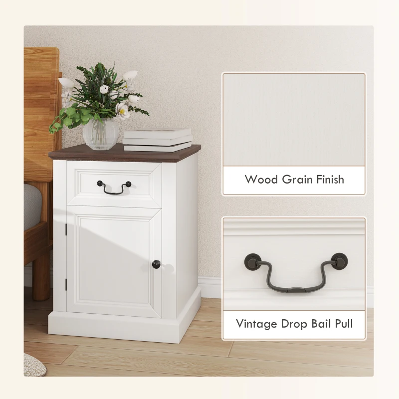 HOMCOM Side Table Set of 2, End Tables with Drawer and Cabinet, Nightstands for Small Spaces, Living Room, White