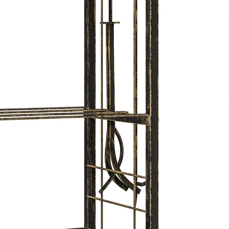 Outsunny 2-Tier Outdoor Firewood Rack with 4 Fireplace Tools, 220 lbs Capacity Metal Log Holder for Fireplace, Coffee Brown