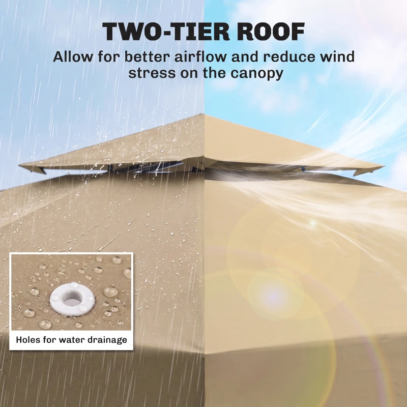 Outsunny 10' x 10' Square 2-Tier Gazebo Canopy Replacement Top Outdoor Garden Sun Shade Cover, Replacement Top Only, Beige