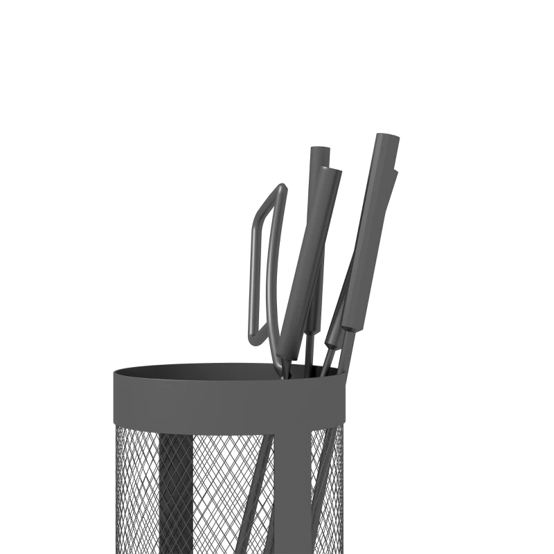 Outsunny Fireplace Tool Set with Mesh Basket, 5 Piece Fire Place Kit with Brush, Shovel, Poker, Tongs for Indoor Outdoor Use