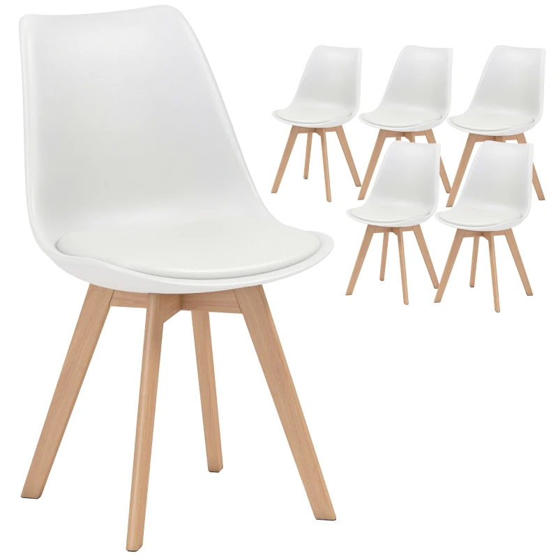HOMCOM Modern Dining Table Chairs Set of 6, Rubber Wood Kitchen Table Chairs with PU Leather Cushion for Living Room, Bedroom