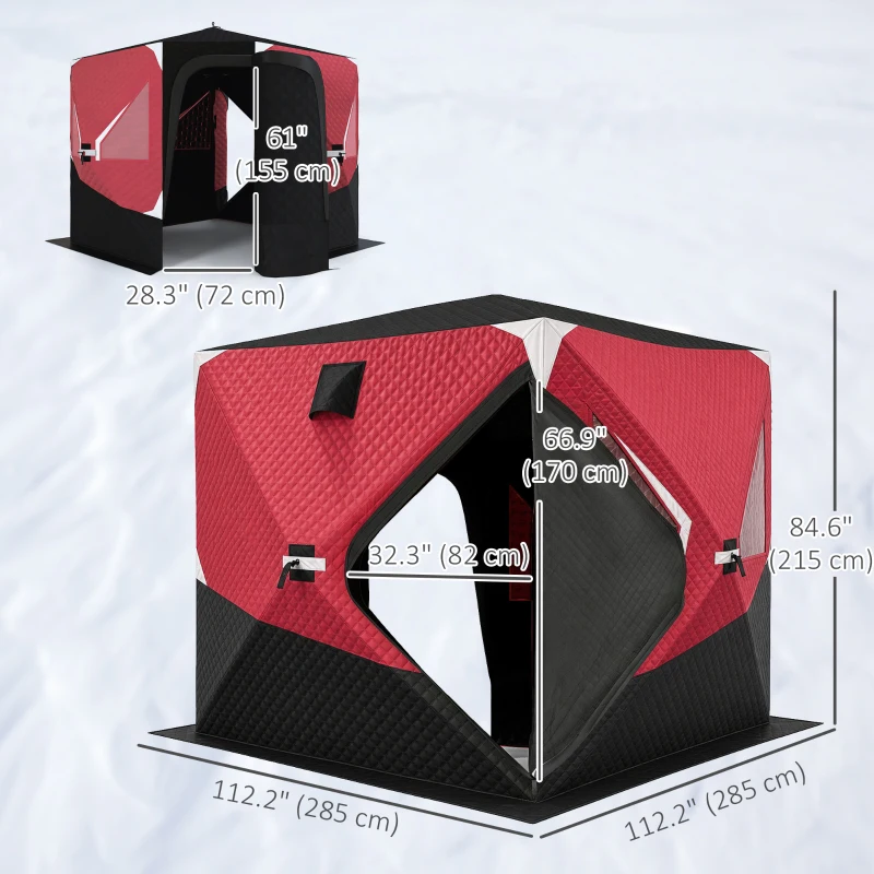 Outsunny 3-4 Person Insulated Ice Fishing Shelter, Pop up, with Oversized Doors, Windows, Vents and Carry Bag, for Low-Temp -22℉