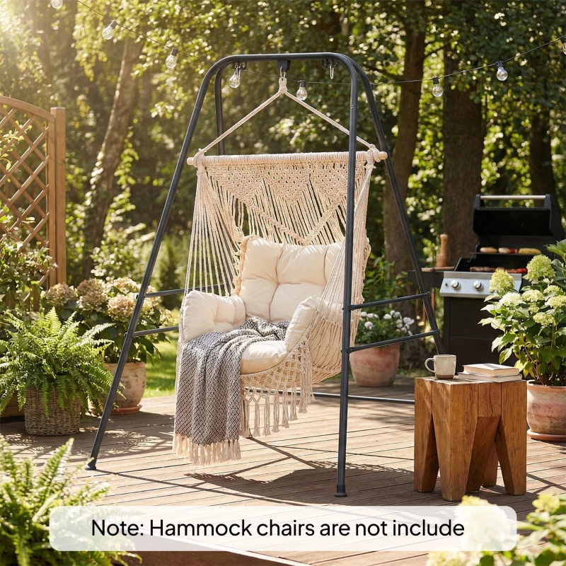 Outsunny Hammock Chair Stand  Indoor and Outdoor Use with Anti-Slip Foot Pads, 2 Carabiners, Black
