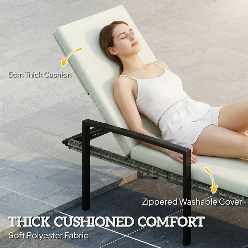 Outsunny Chaise Lounge Chairs Outdoor, Set of 2 Wicker Patio Lounge Chairs with 5-Level Adjustable Backrest, Cushion