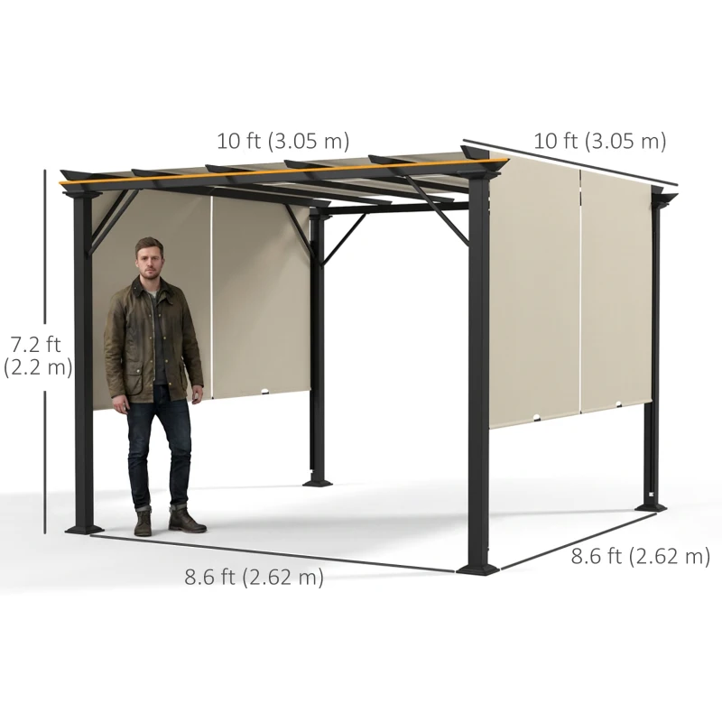 Outsunny 10' x 10' Retractable Pergola Canopy for Backyard, Beige