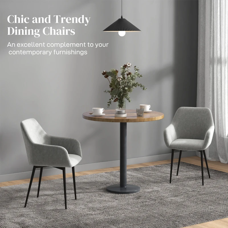 HOMCOM Dining Chairs Set of 2, Velvet-look Fabric Upholstered Kitchen Chairs with Backrest, Armrests and Steel Legs, Dark Grey