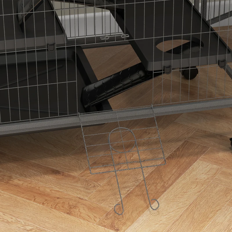 PawHut 50" H Rolling Small Animal Cage with Hammock, Ferret Cage, Chinchilla Cage, Pet Habitat with 4 Doors, Removable Tray
