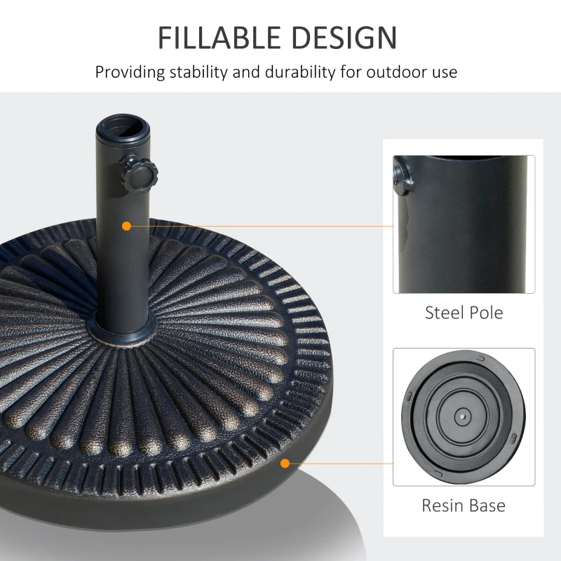 Outsunny Round Umbrella Base Φ19.1", 31.5 lbs Resin Stand with Decorative Design for Poles 1.5"/1.9", Bronze