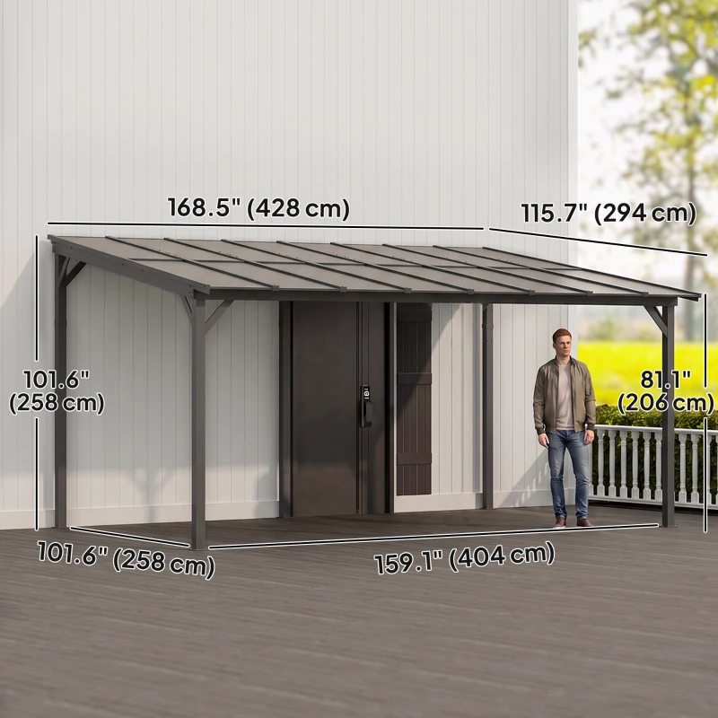 Outsunny 10' x 14' Hardtop Gazebo Wall-Mounted / Free Standing Outdoor Pergola with UPF 50+ & Waterproof Polycarbonate Roof