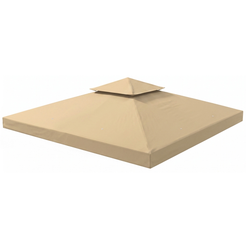 Outsunny 10' x 10' Square 2-Tier Gazebo Canopy Replacement Top Outdoor Garden Sun Shade Cover, Replacement Top Only, Beige