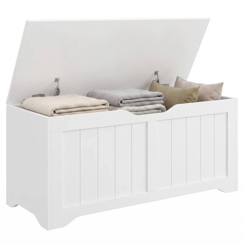 HOMCOM Storage Bench with Lift Top Storage Chest with Safety Hinges for Entryway, Living Room, White