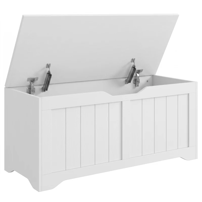 HOMCOM Storage Bench with Lift Top Storage Chest with Safety Hinges for Entryway, Living Room, White