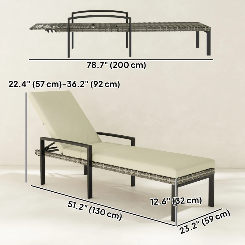 Outsunny Chaise Lounge Chairs Outdoor, Set of 2 Wicker Patio Lounge Chairs with 5-Level Adjustable Backrest, Cushion
