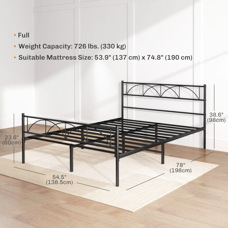 HOMCOM Metal Full Platform Bed Frame with Headboard, Steel Slat Support, Underbed Storage, No Box Spring Needed, Easy Assembly