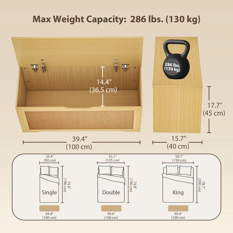 HOMCOM Storage Chest with Lift Top Storage Chest with Safety Hinges 39.4" Oak