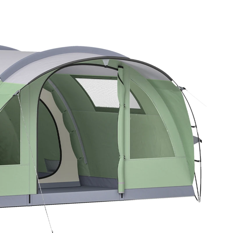 Outsunny Multi-Room Camping Tent for 5 Person, Easy Set up Large Family Tent with 4 Windows, Porch, Light Green