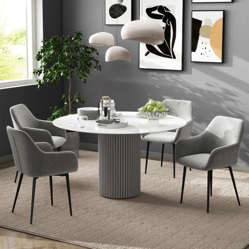 HOMCOM Dining Chairs Set of 2, Velvet-look Fabric Upholstered Kitchen Chairs with Backrest, Armrests and Steel Legs, Dark Grey